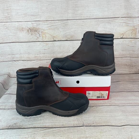 Propet Blizzard Mid Mens Sz 11 XX 5E Zip Boots Brown Leather Black - Picture 2 of 11